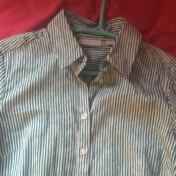 Dark green & white striped button down. - Picture 2 of 2